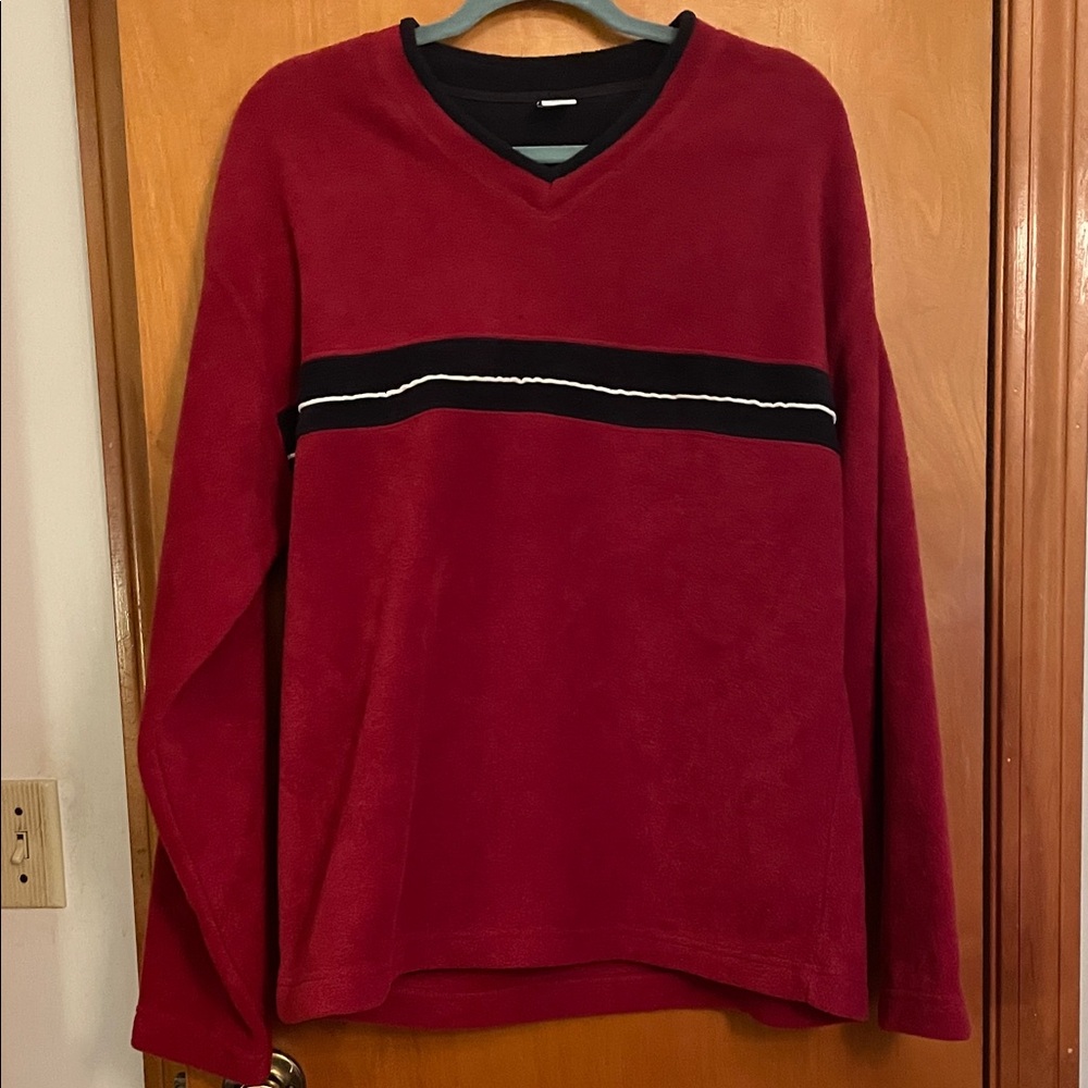 GAP Red V-Neck Sweatshirt with Black and White Stripe